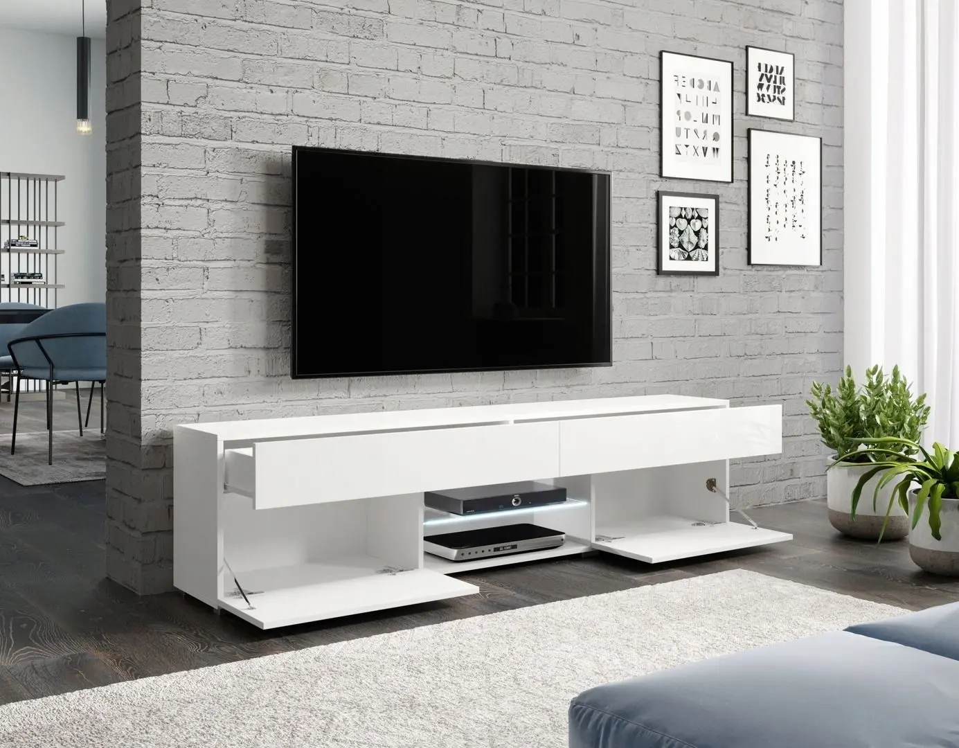 Tumba pentru TV Bratex Carrera 180 (White/White Gloss)