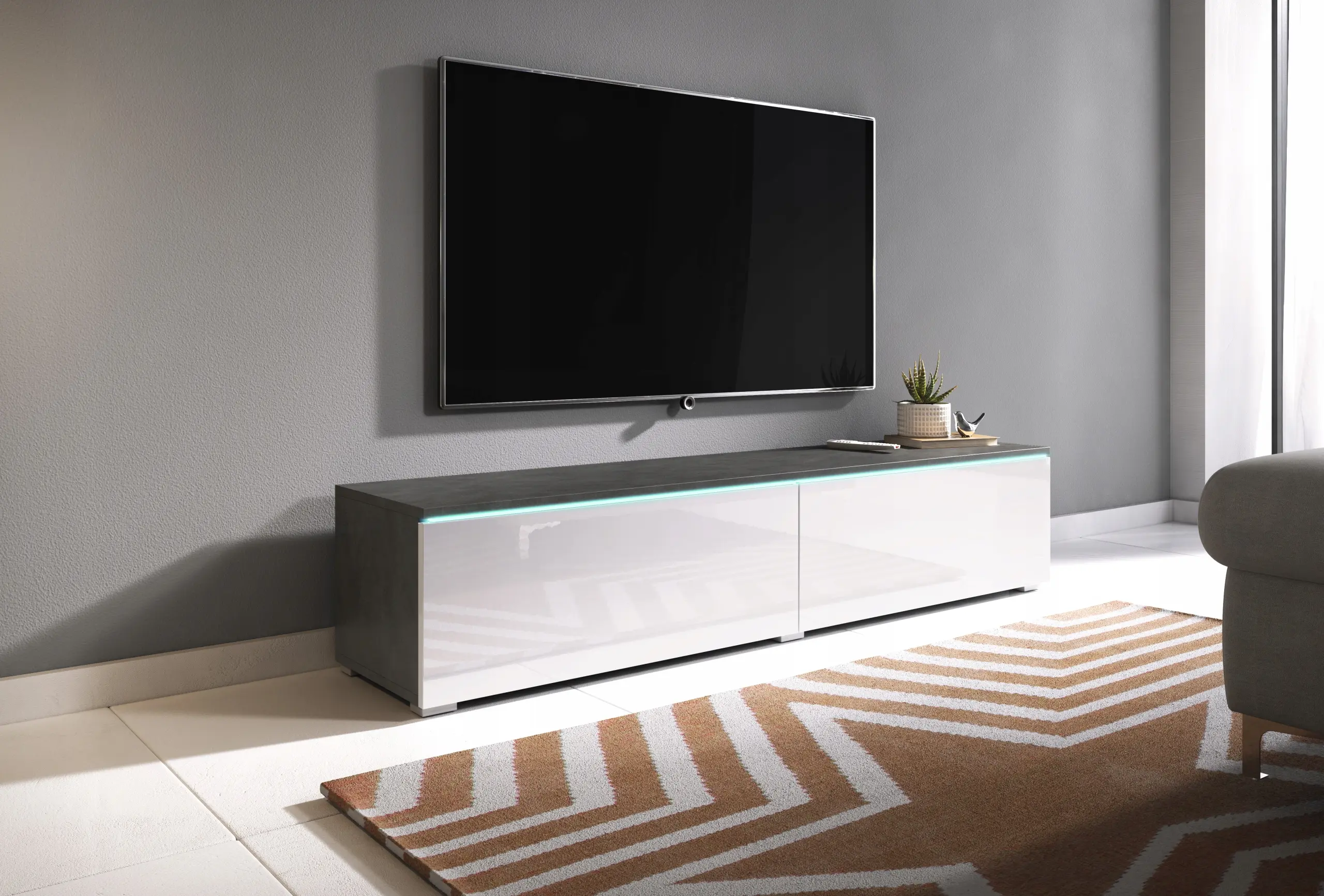 Tumba pentru TV Bratex D140 (Matera/White Gloss) - 3