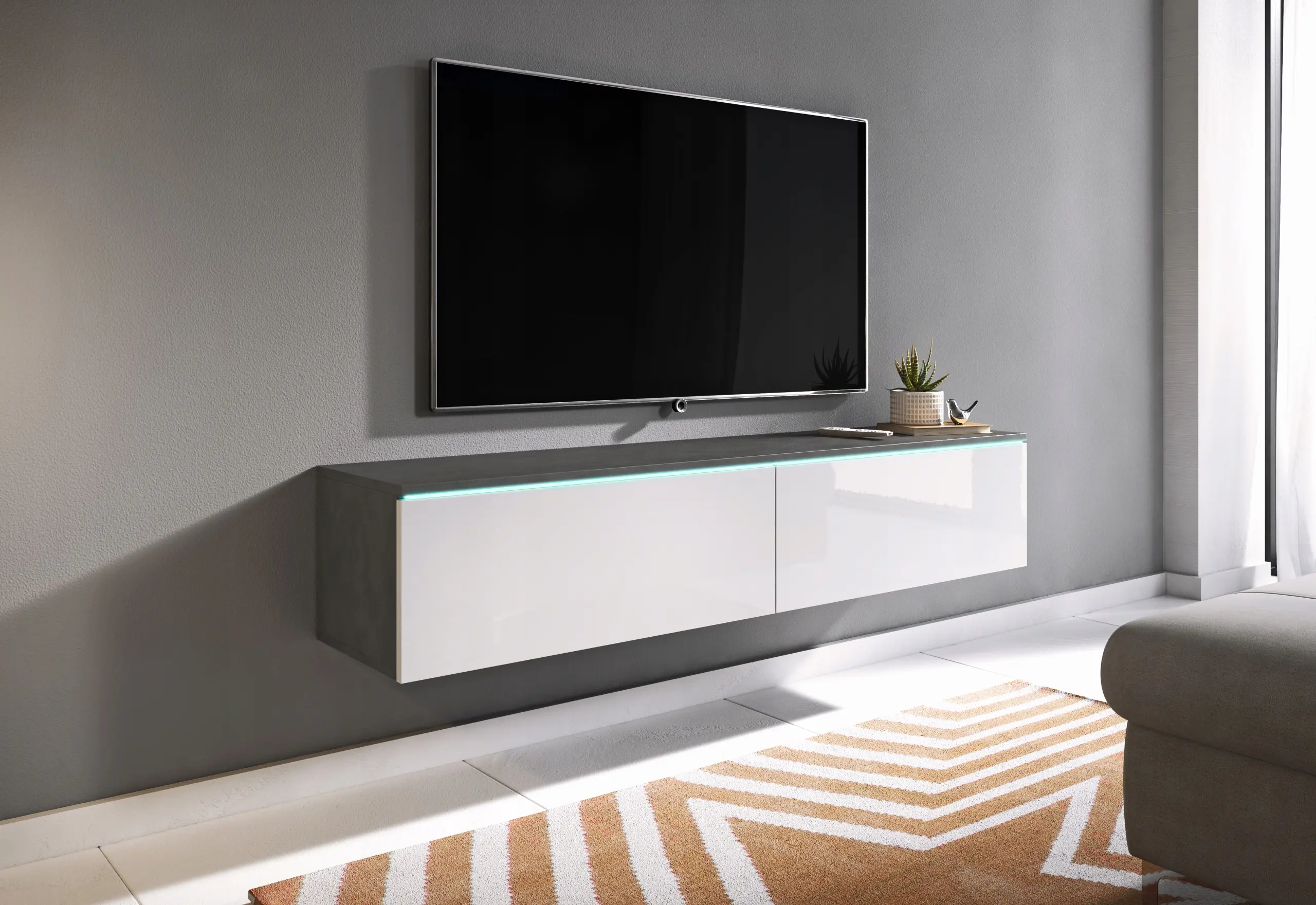 Tumba pentru TV Bratex D140 (Matera/White Gloss) - 4