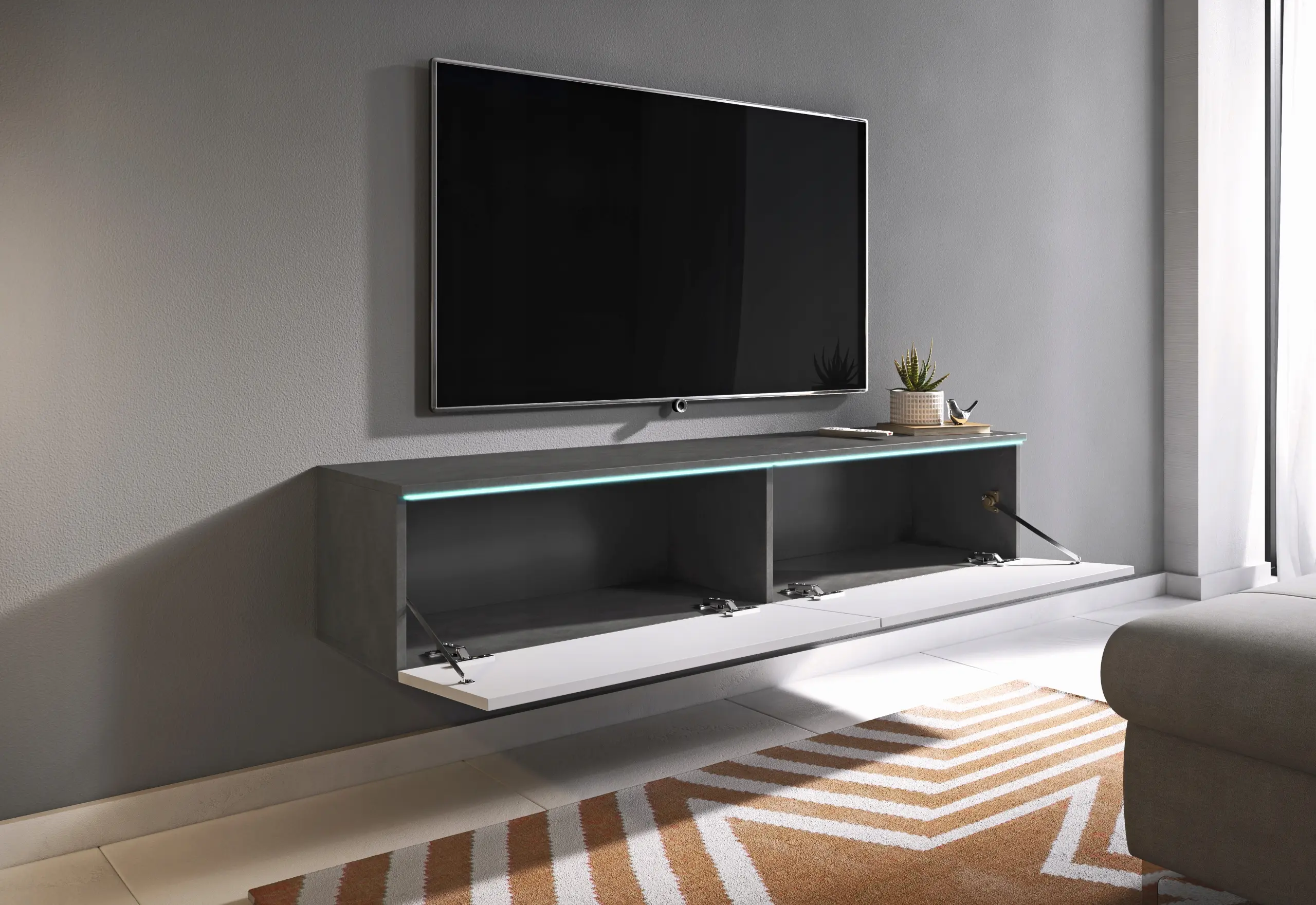 Tumba pentru TV Bratex D140 (Matera/White Gloss) - 5