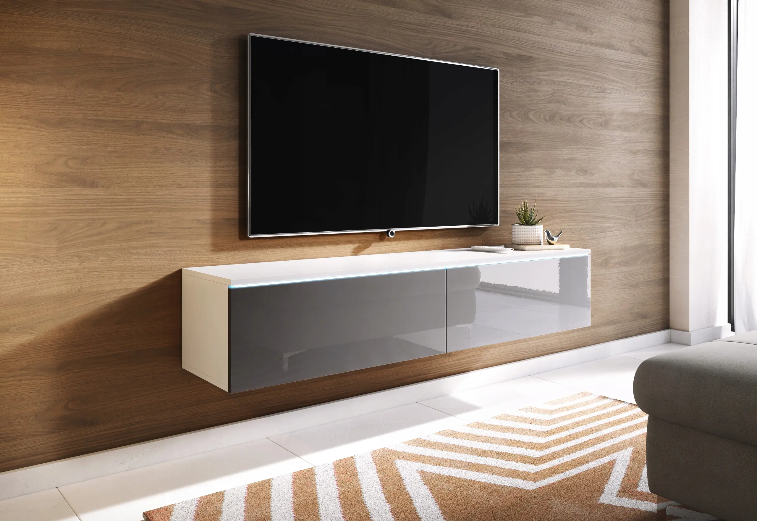 Tumba pentru TV Bratex D140 (White/Grey Gloss) - 5