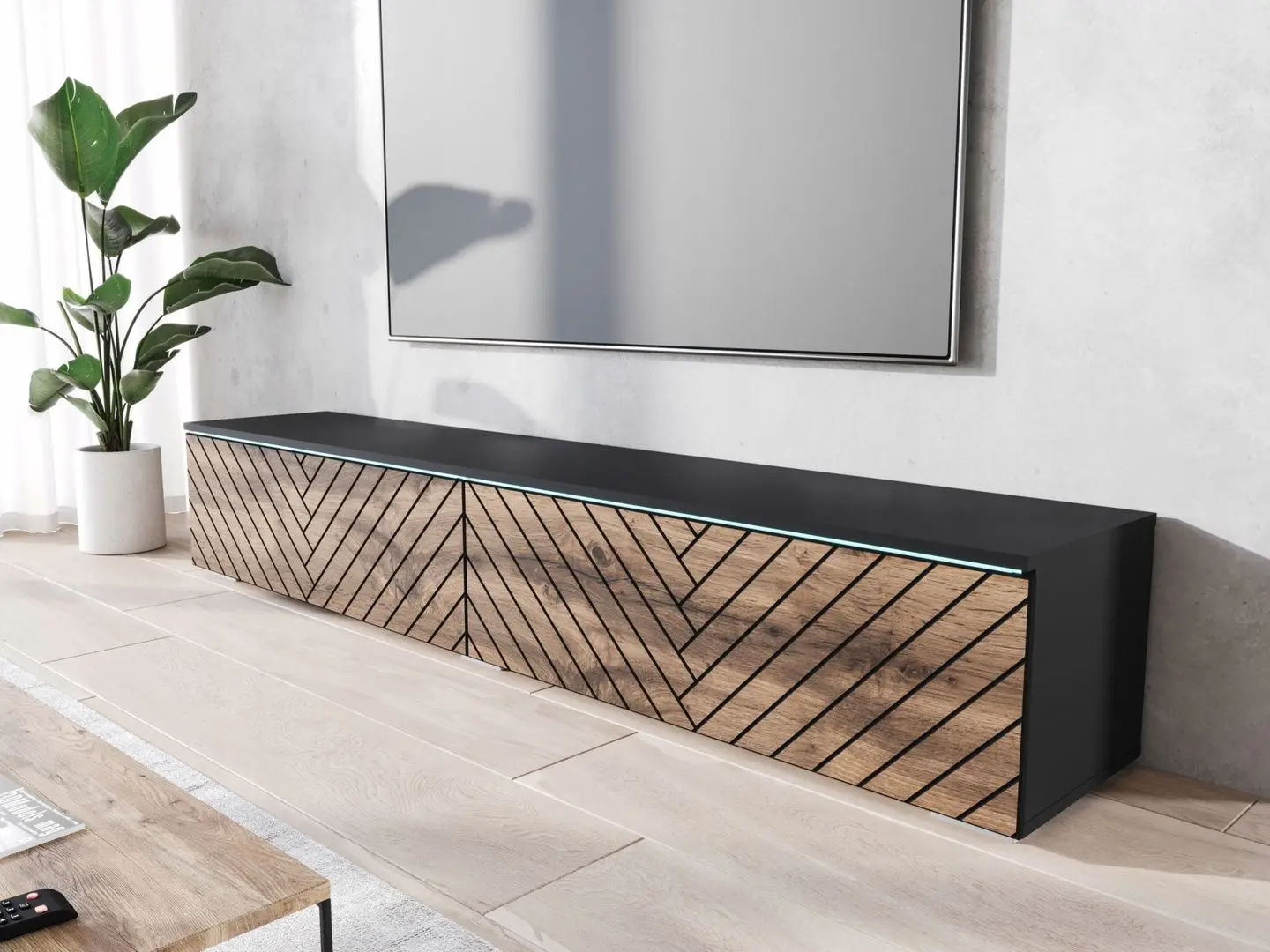 Tumba pentru TV Bratex D180 (Black Graphite/Wotan Oak)