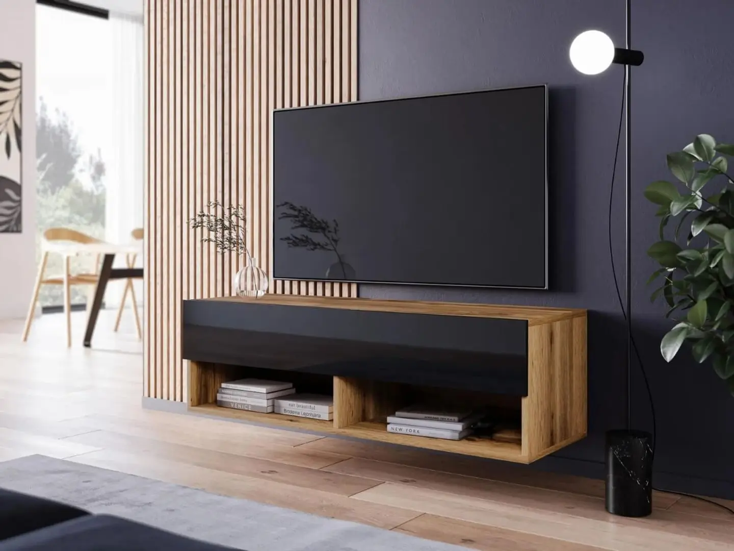 Тумба РТВ Bratex Lowboard A 100 (Wotan Oak/Black Gloss)