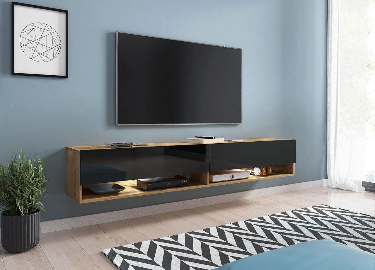 Tumba pentru TV Bratex Lowboard A 180 (Wotan Oak/Black Gloss)