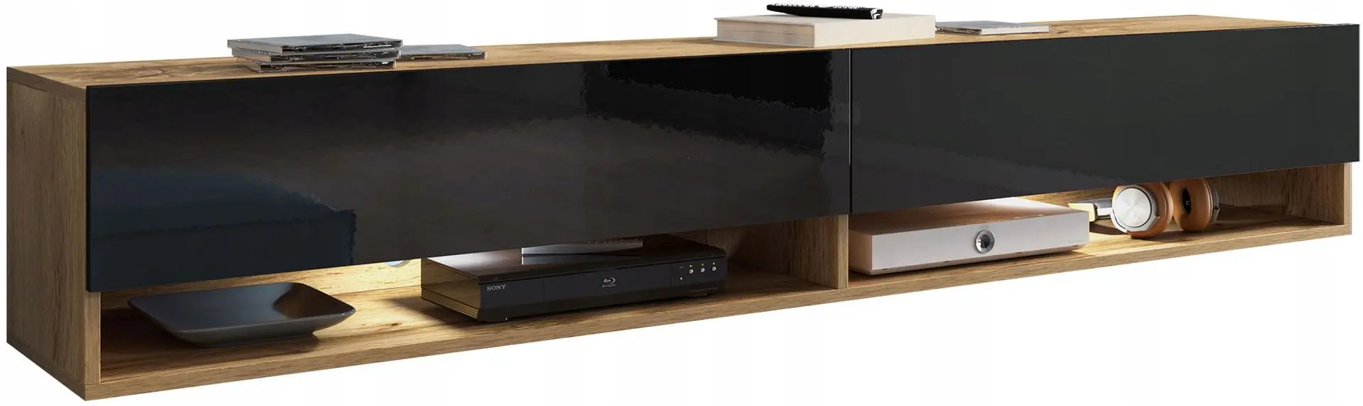 Tumba pentru TV Bratex Lowboard A 180 (Wotan Oak/Black Gloss)