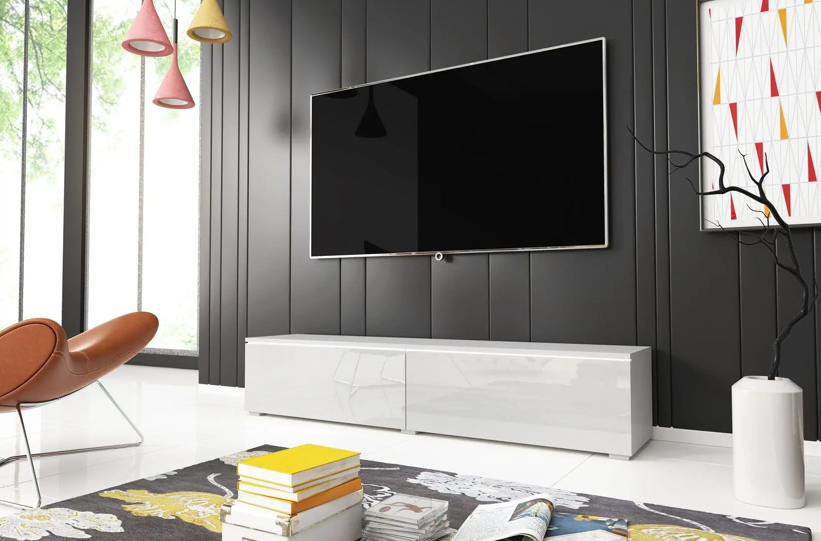 Tumba pentru TV Bratex Lowboard D 140 (White/White Gloss)