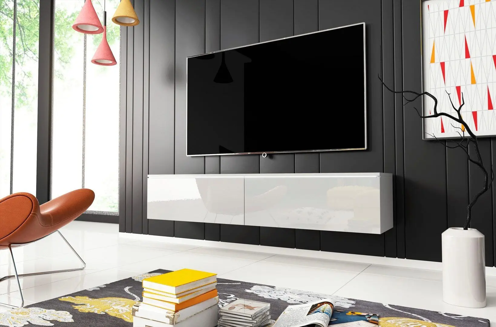 Tumba pentru TV Bratex Lowboard D 140 (White/White Gloss)