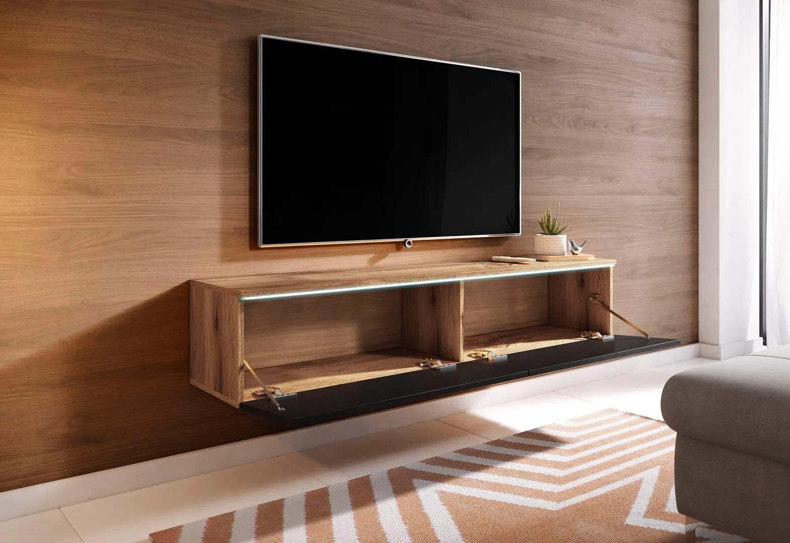 Tumba pentru TV Bratex Lowboard D 140 (Wotan Oak/Black Gloss)