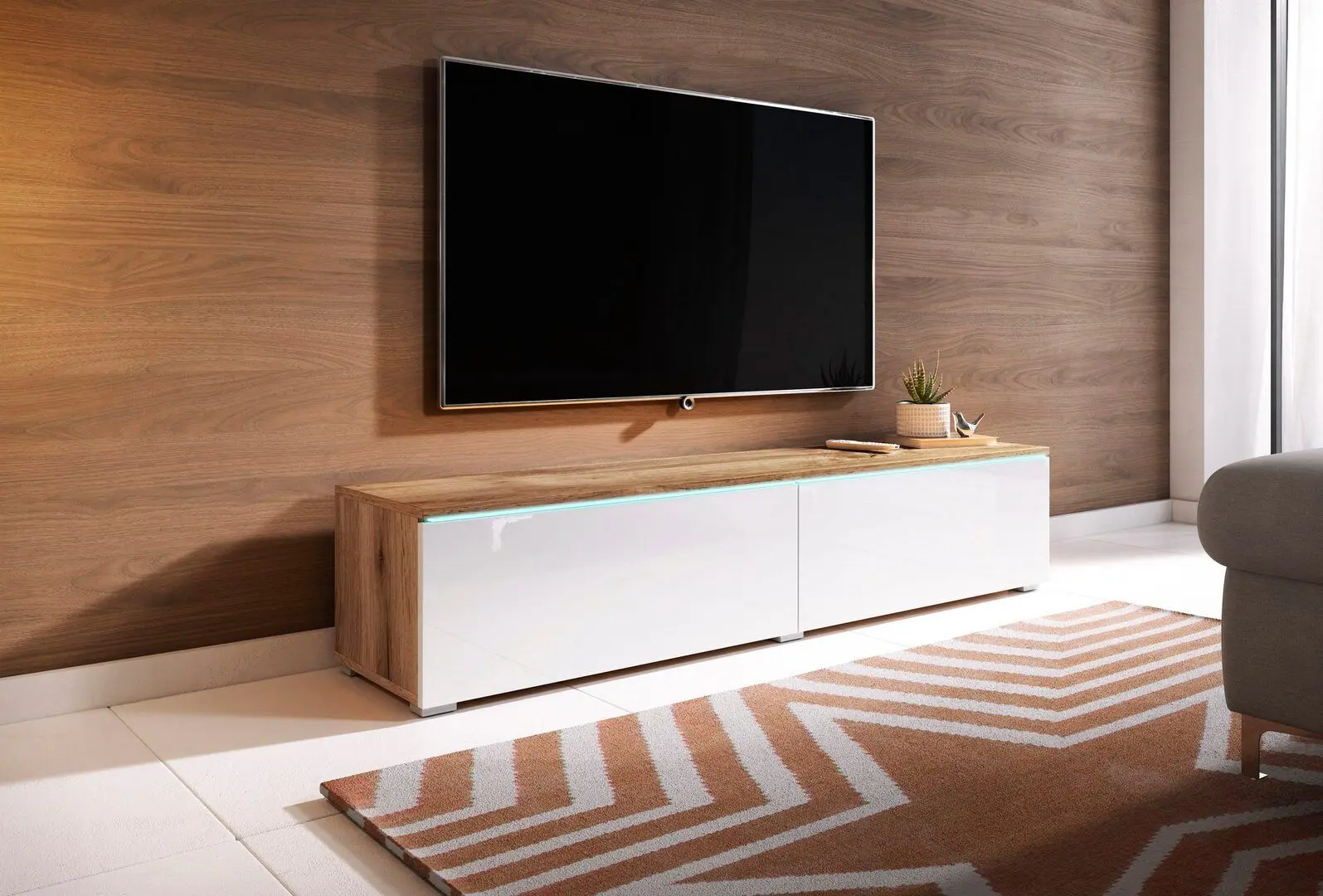 Tumba pentru TV Bratex Lowboard D 140 (Wotan Oak/White Gloss)