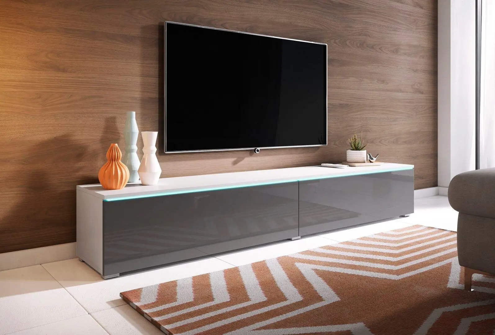 Tumba pentru TV Bratex Lowboard D 180 (White/Gray Gloss)