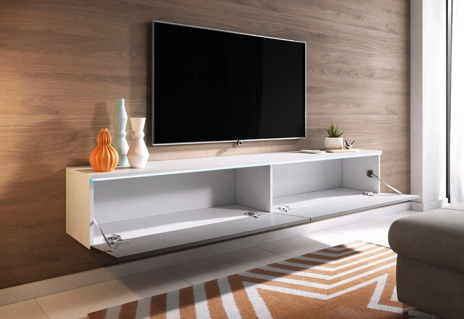 Tumba pentru TV Bratex Lowboard D 180 (White/Gray Gloss)