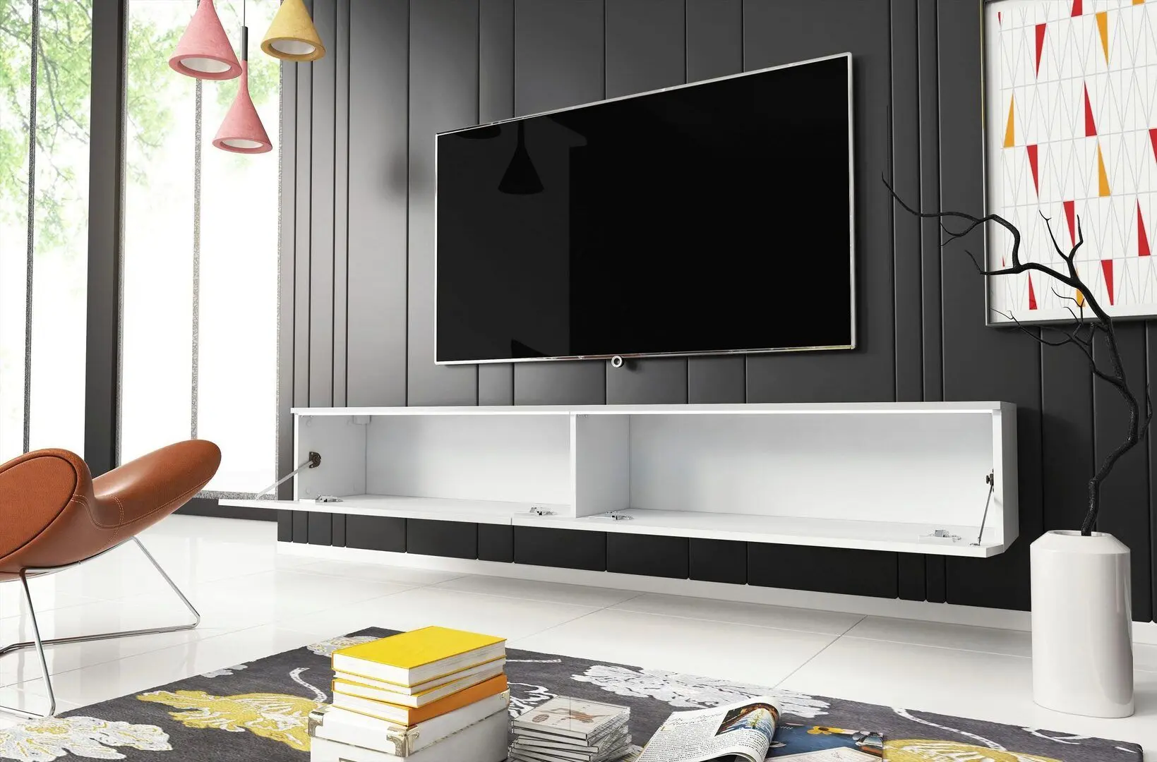 Tumba pentru TV Bratex Lowboard D 180 (White/White Gloss)