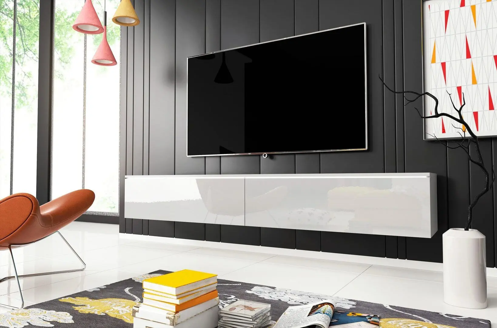 Tumba pentru TV Bratex Lowboard D 180 (White/White Gloss)