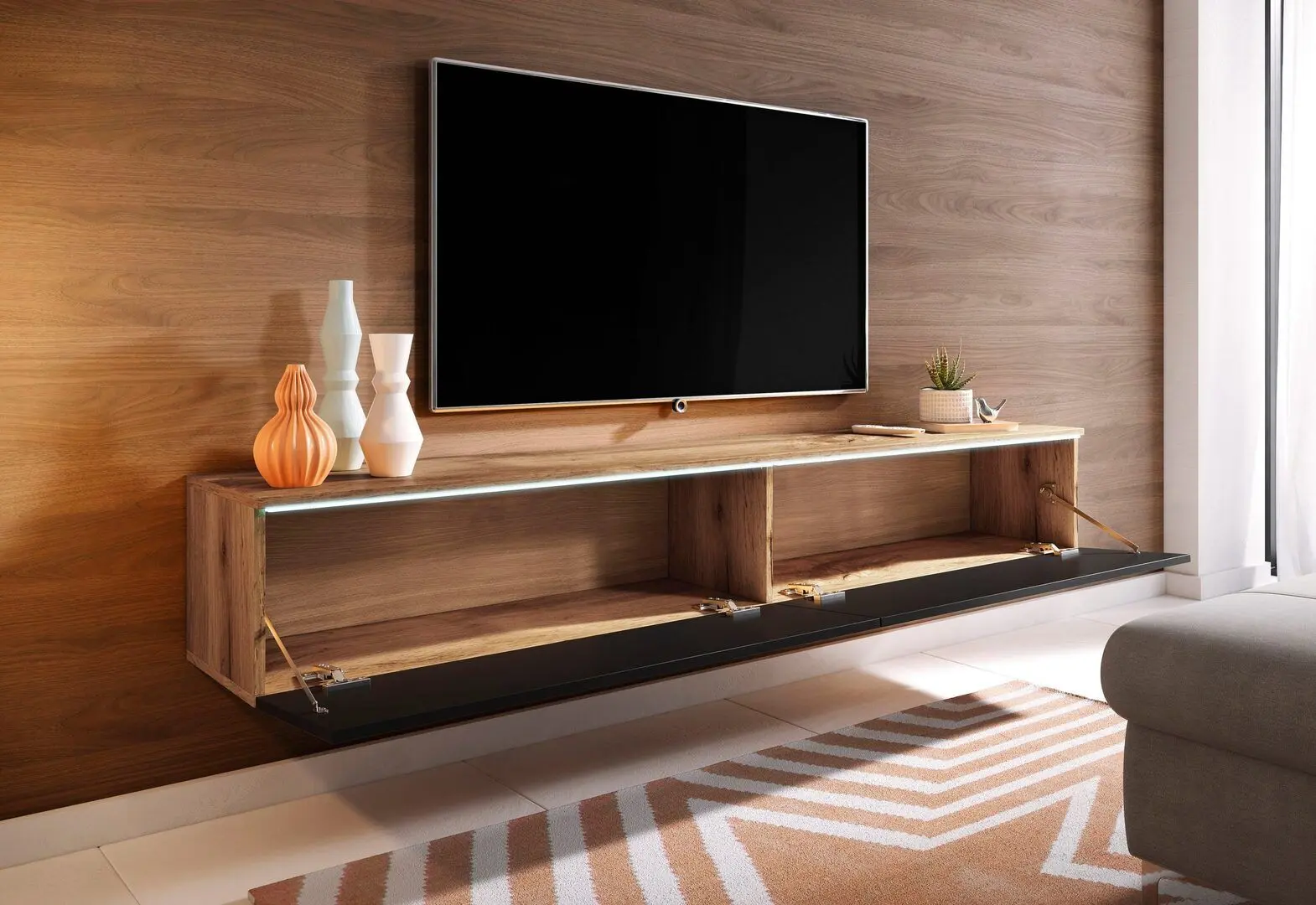 Tumba pentru TV Bratex Lowboard D 180 (Wotan Oak/Black Gloss)