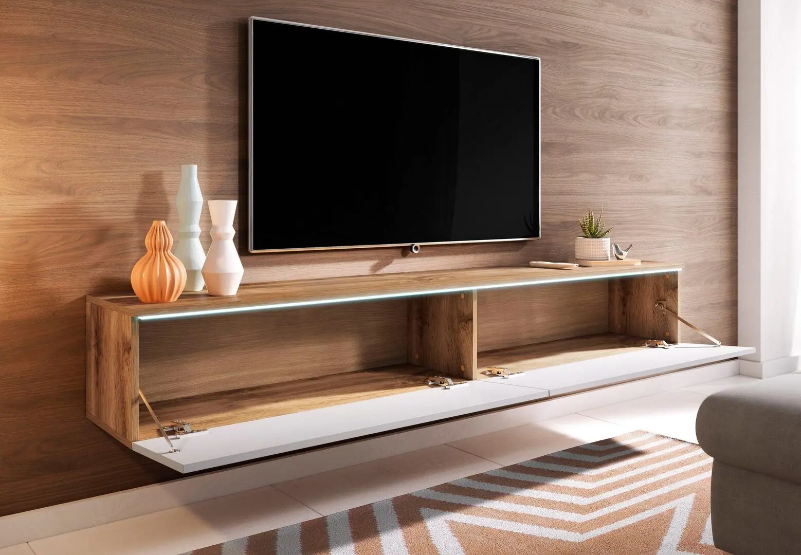 Тумба РТВ Bratex Lowboard D 180 (Wotan Oak/White Gloss)