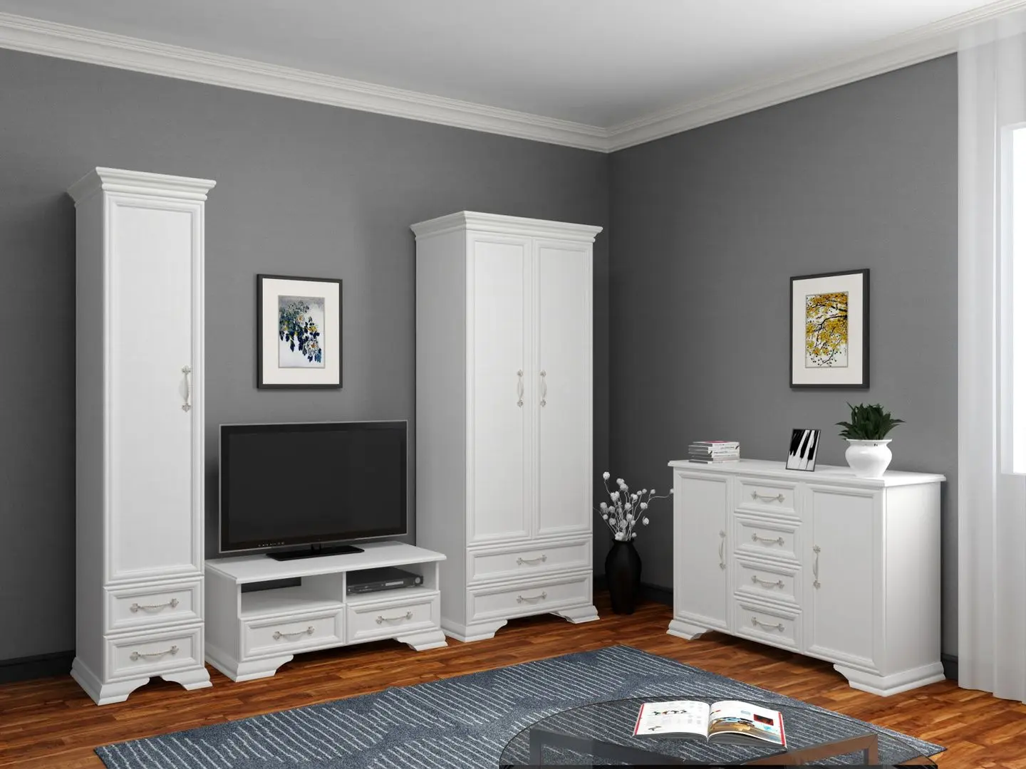 Tumba pentru TV Браво-Мебель Gratsiya 2S (White) - 2