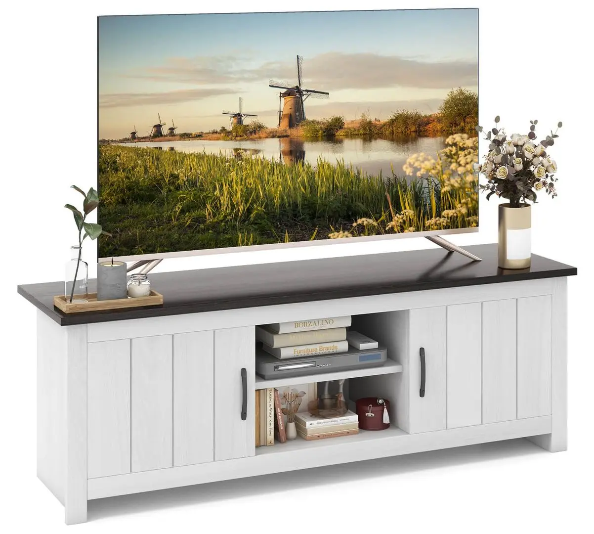 Tumba pentru TV Costway HV10424BN (White/Dark Grey)