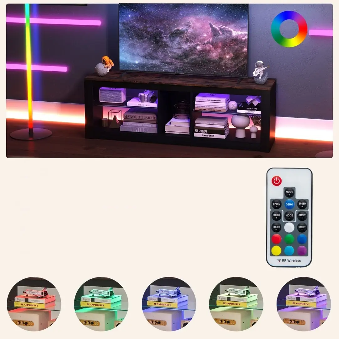 Tumba pentru TV Costway HV10585CF (Black/Brown) - 3