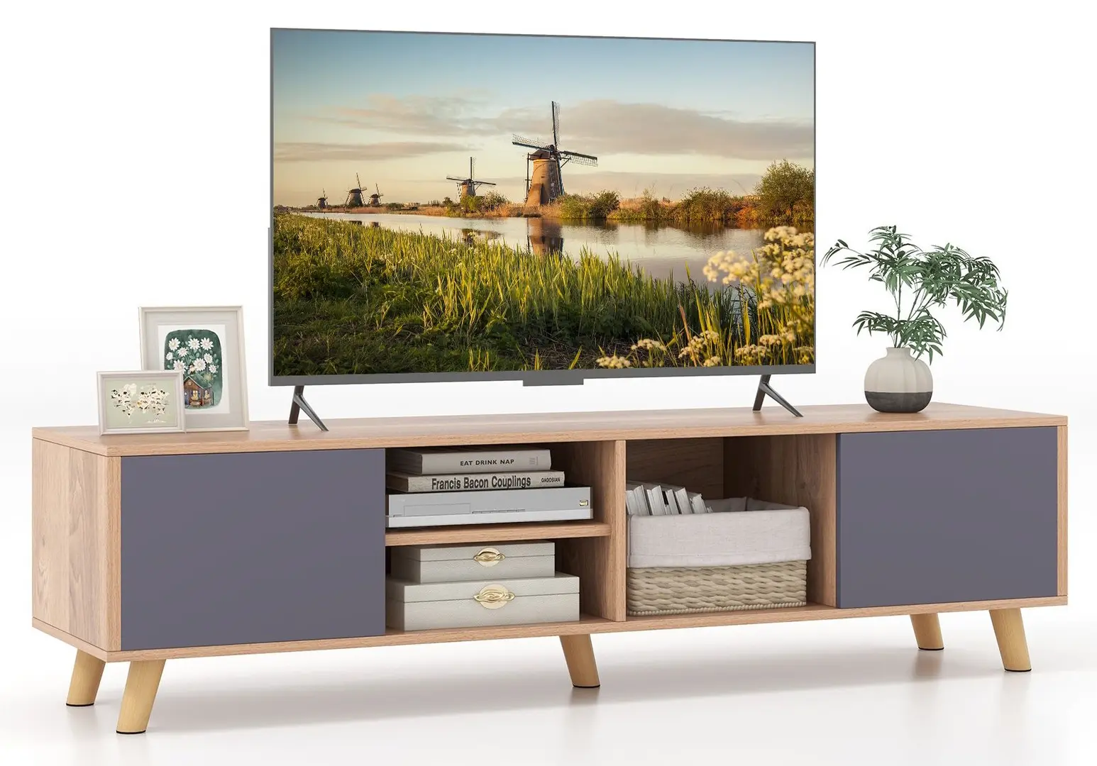 Тумба РТВ Costway HV10614 (Natural/Grey) - 2