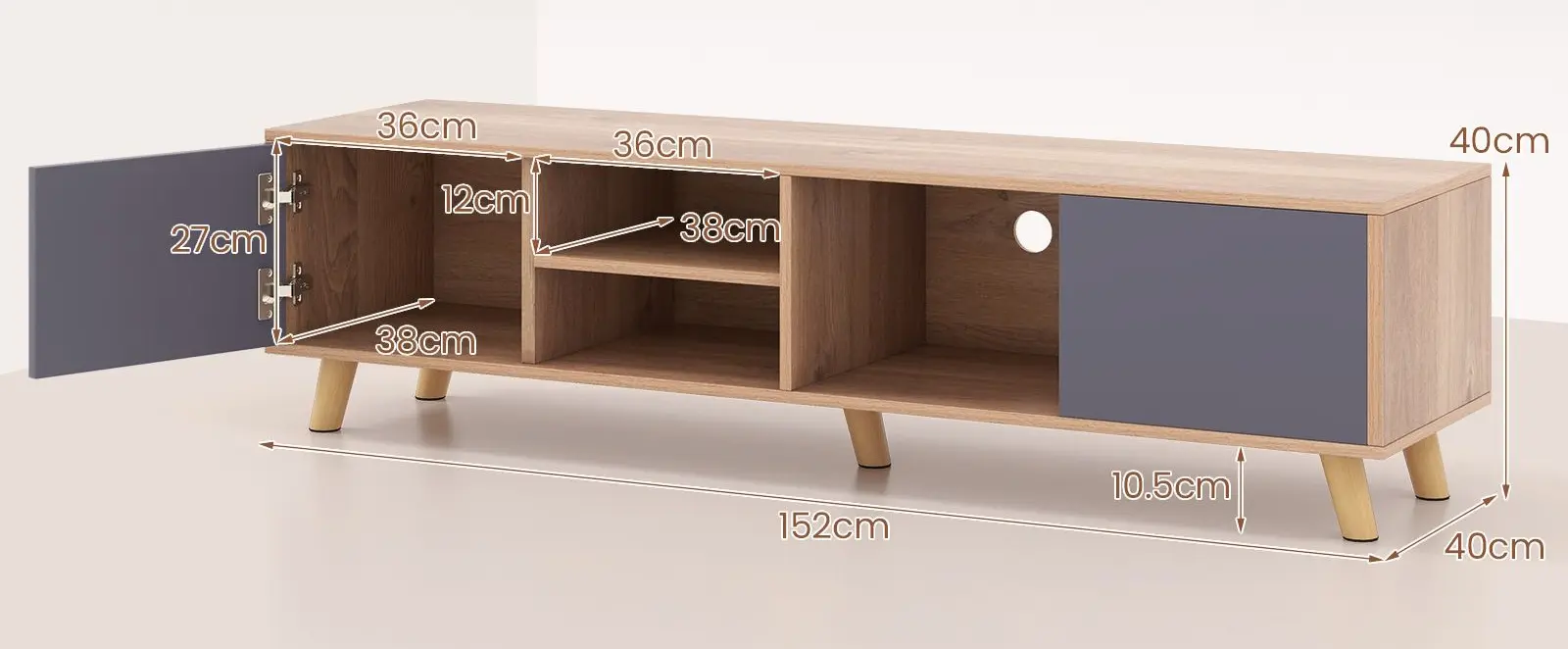 Тумба РТВ Costway HV10614 (Natural/Grey) - 4