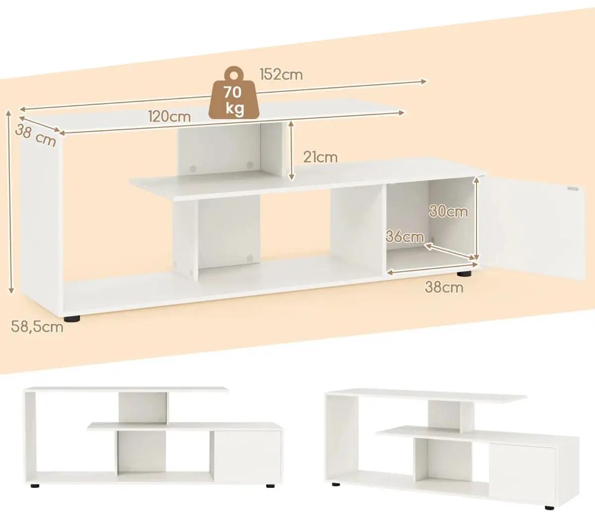 Tumba pentru TV Costway HV10658WH (White)