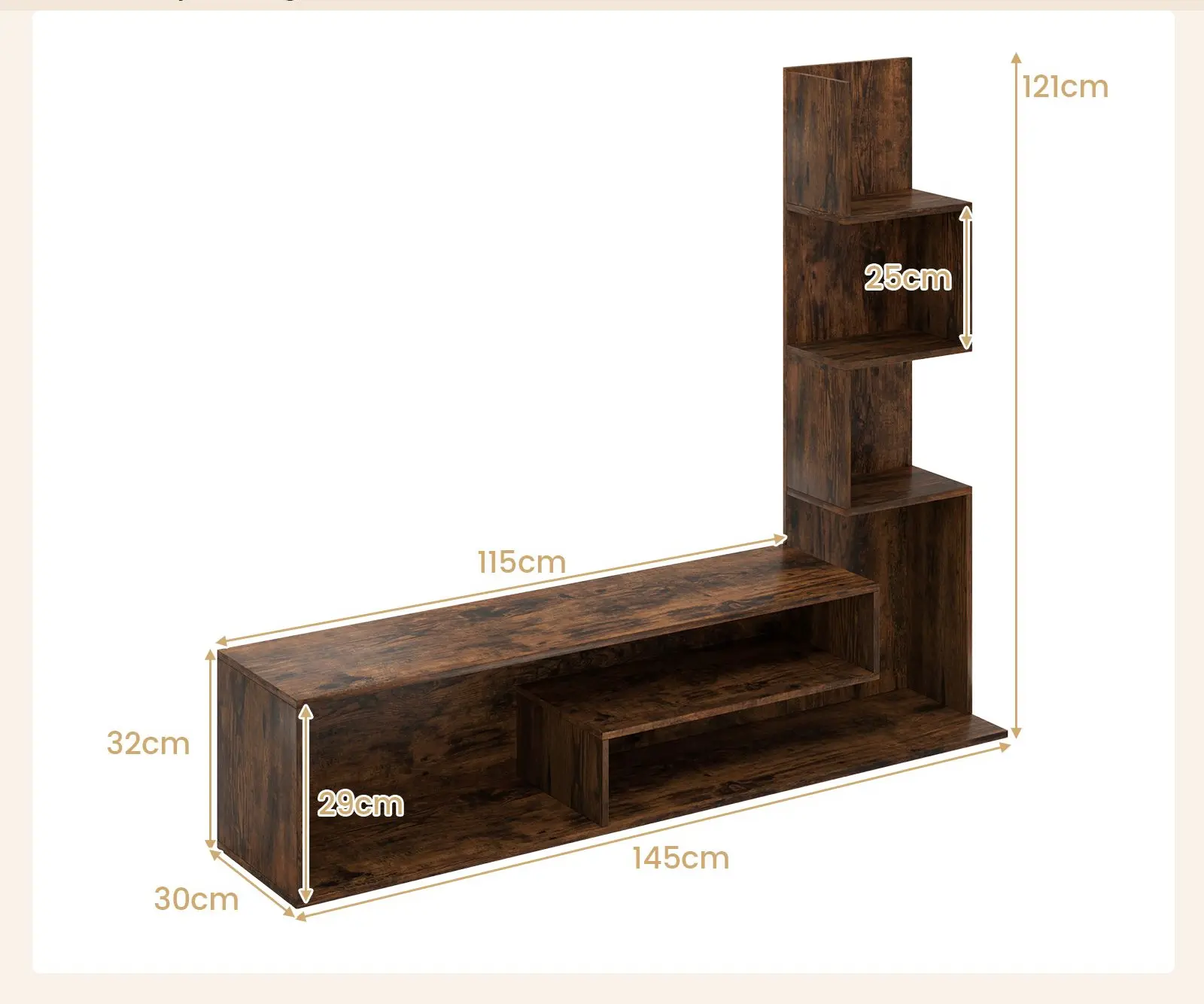 Тумба РТВ Costway HV10702CF (Rustic Brown) - 6