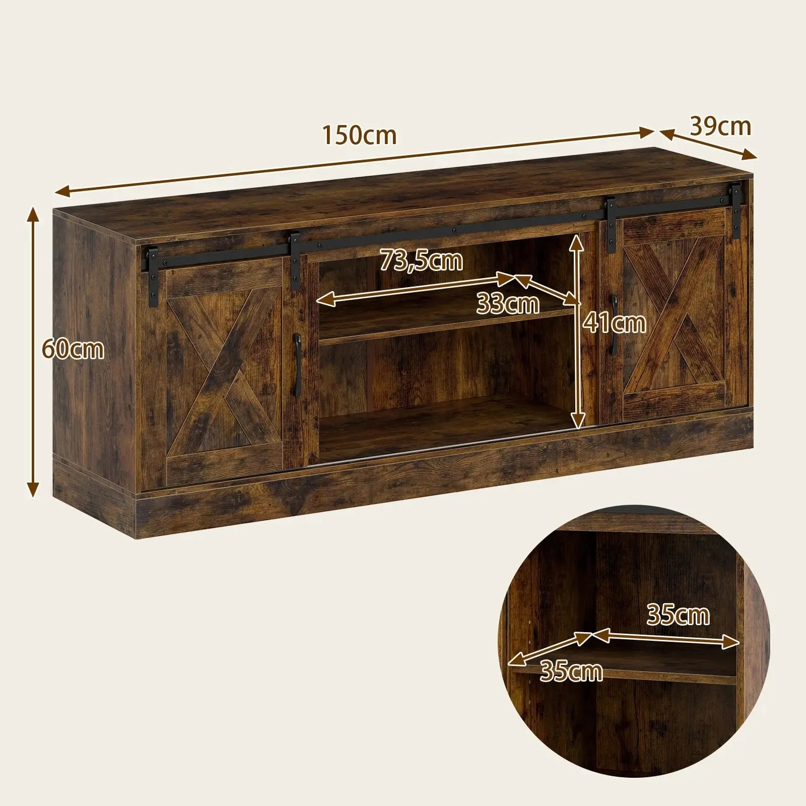 Тумба РТВ Costway HV10729CF (Brown) - 3