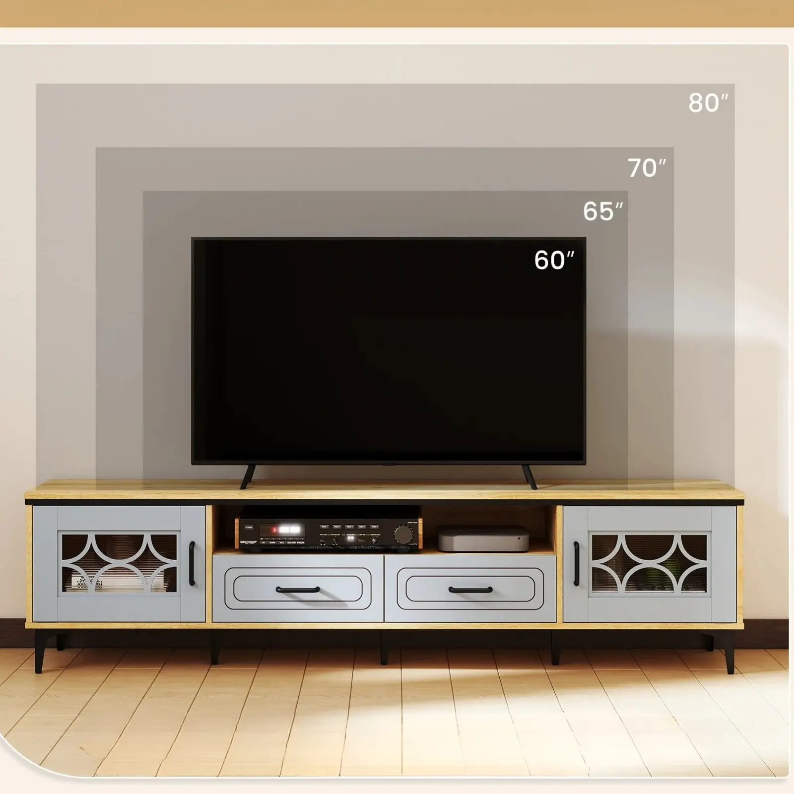 Tumba pentru TV Costway HV10745DE-OG+ (Natural/Blue) - 4