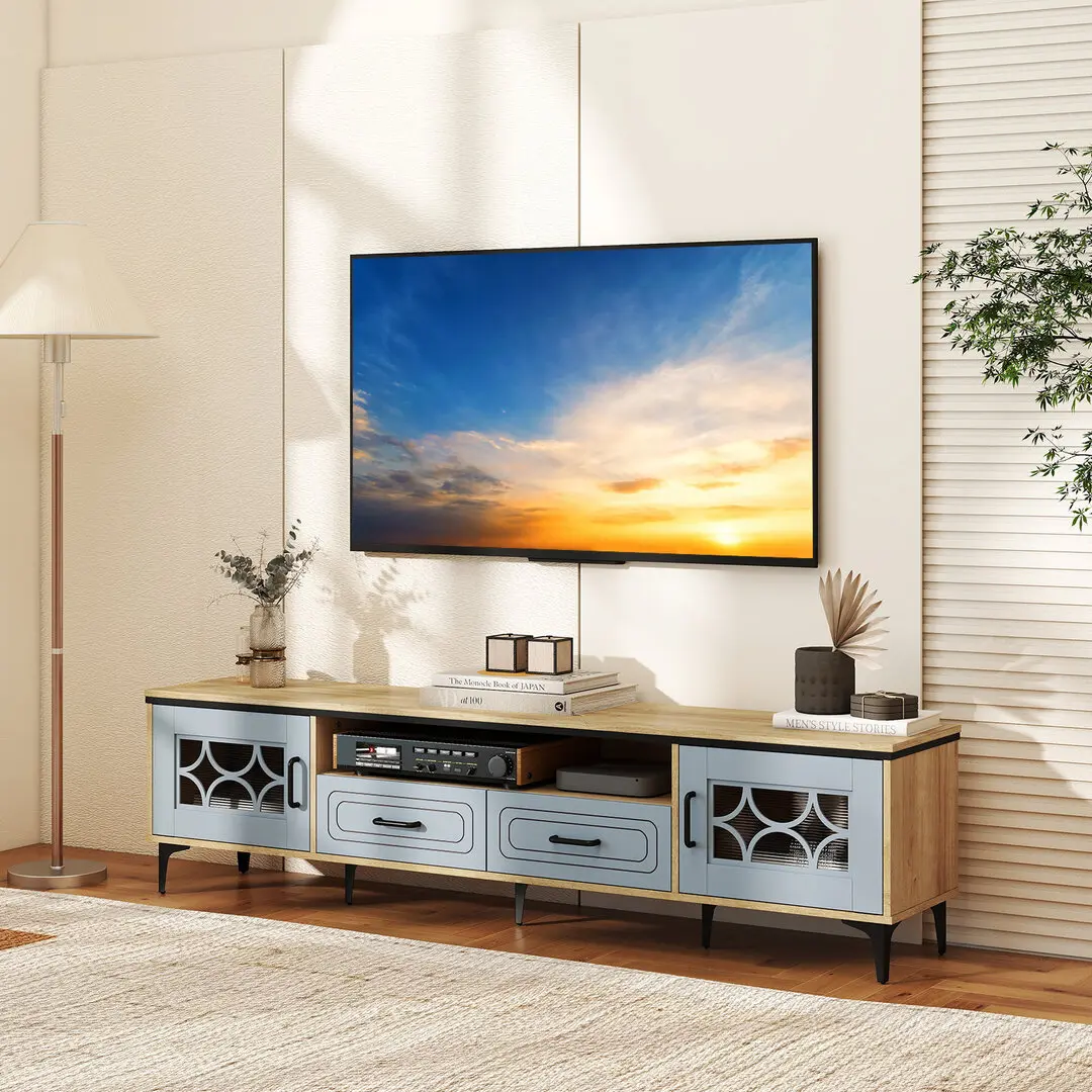 Tumba pentru TV Costway HV10745DE-OG+ (Natural/Blue)