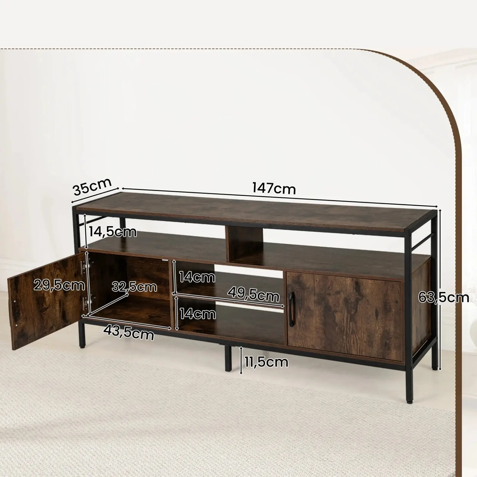 Tumba pentru TV Costway HV10983CF (Brown) - 3