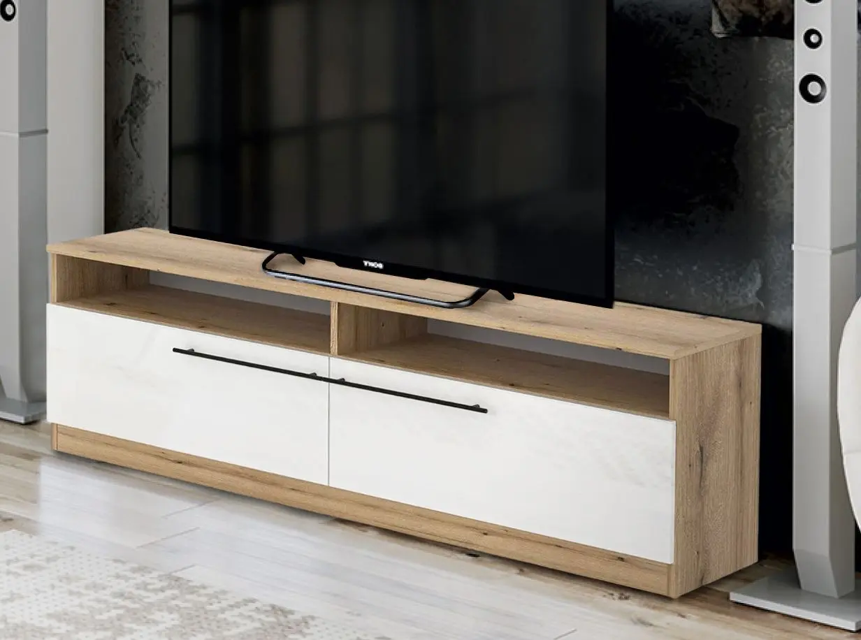 Tumba pentru TV Fabrik Home Barcas (Ewok Oak/White Gloss)