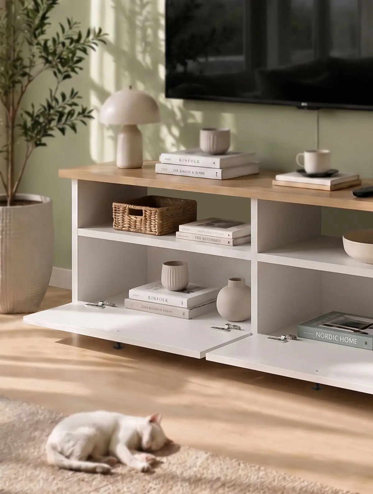 Tumba pentru TV Bofigo 120x50x30cm (Santorini Sapphire Oak/White) - 3