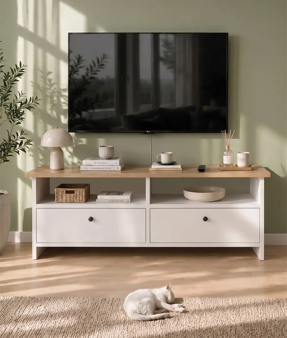 Tumba pentru TV Bofigo 120x50x30cm (Santorini Sapphire Oak/White)