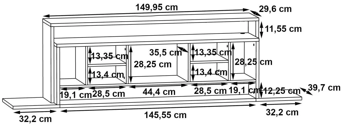 Tumba pentru TV Fortuna Aragua 214.4x60.6x39.7 (Black/Dark Concrete) - 5
