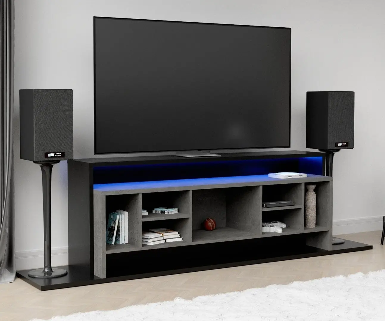 Tumba pentru TV Fortuna Aragua 214.4x60.6x39.7 (Black/Dark Concrete)