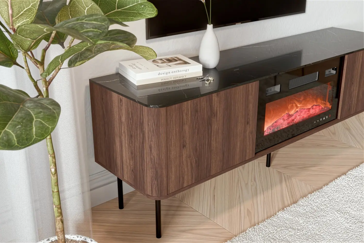Tumba pentru TV Halmar Solano RTV-1 (Warmia Walnut/Black Marble) - 5