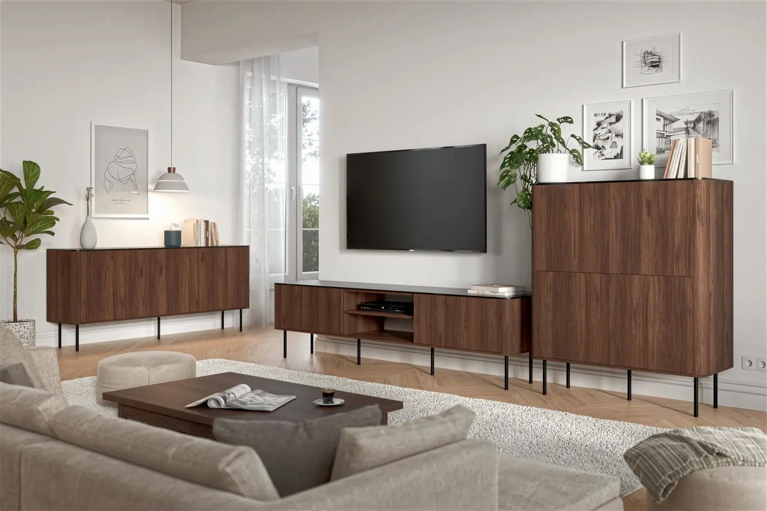 Tumba pentru TV Halmar Solano RTV-1 (Warmia Walnut/Black Marble) - 7