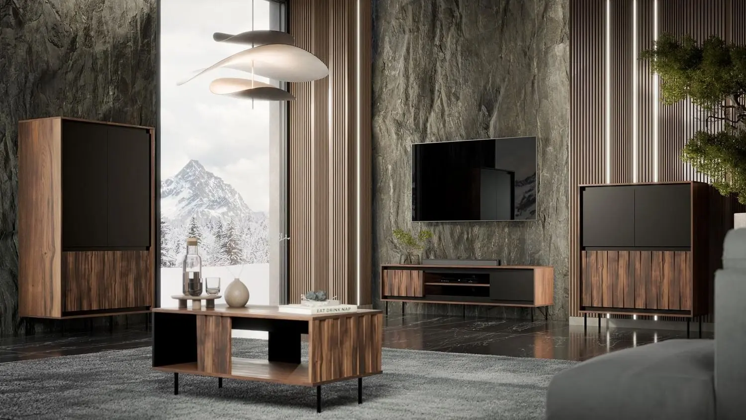 Tumba pentru TV Halmar Swing RTV-1 (Walnut/Black)