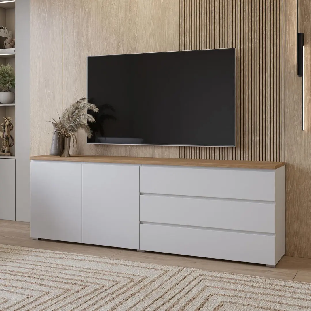 Тумба РТВ Helvetia 247VOJ28 (White/Mauvella Oak)