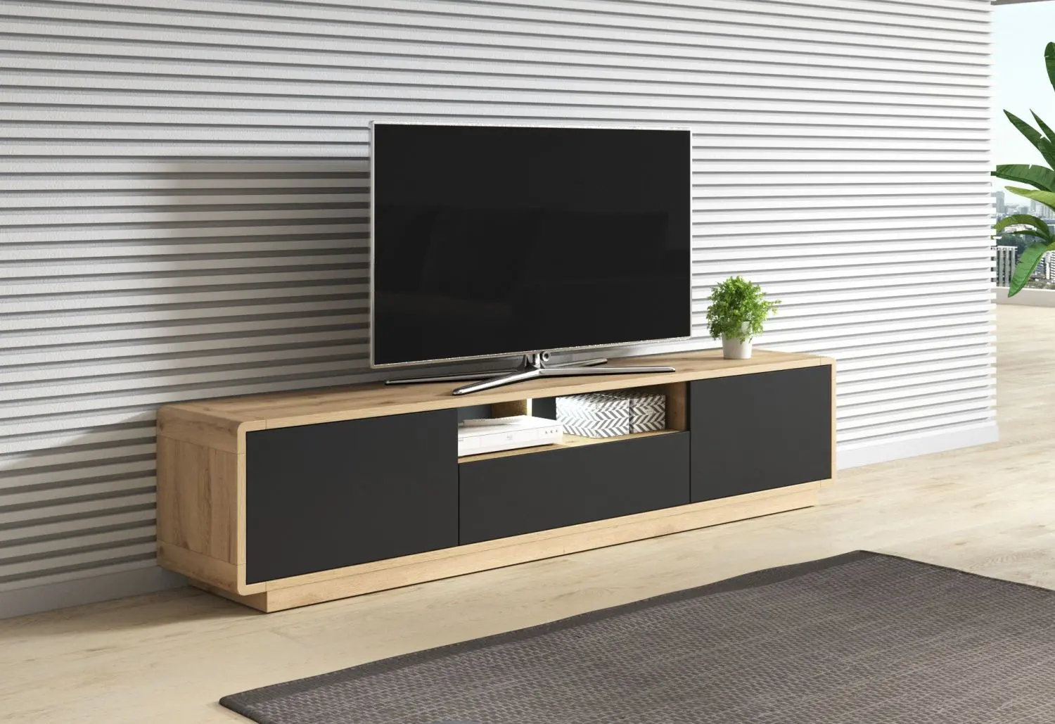 Tumba pentru TV Helvetia Aston №40 2D1S (Black Matt/Taurus Oak)