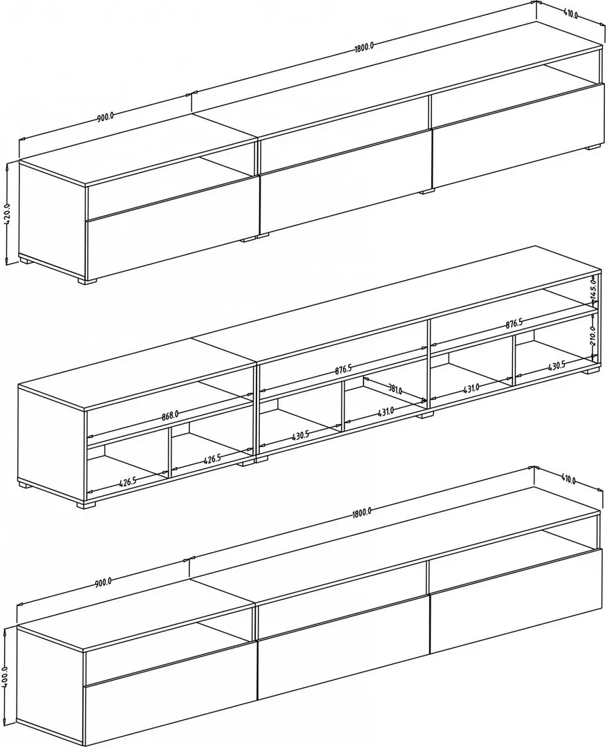 Tumba pentru TV Helvetia Athens №40 3KL (Black Matt/Black Gloss)