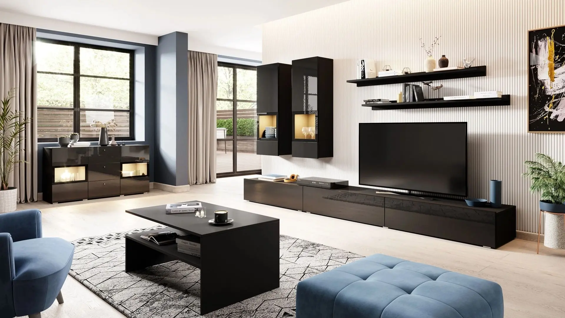 Tumba pentru TV Helvetia Athens №40 3KL (Black Matt/Black Gloss)