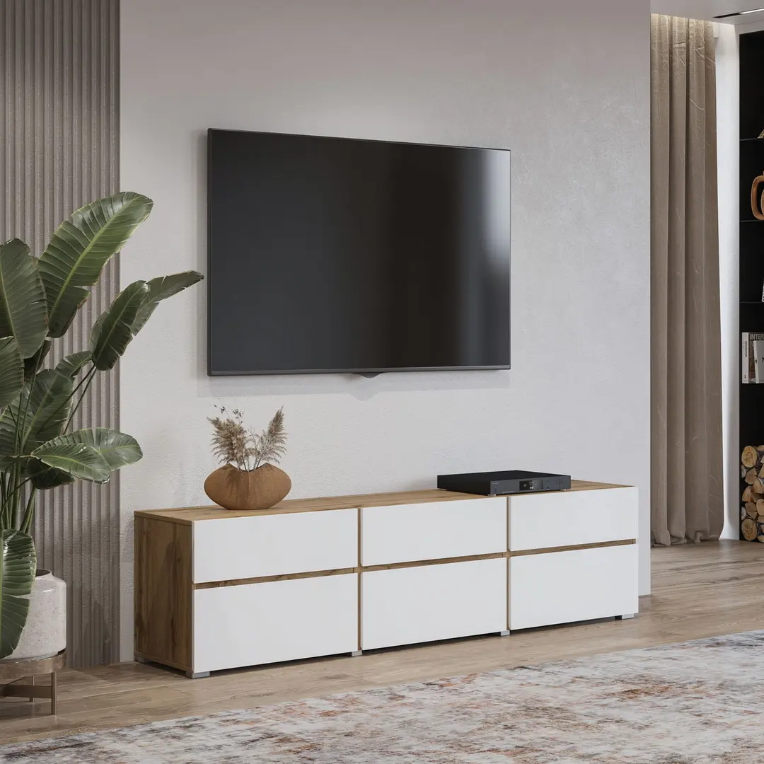 Tumba pentru TV Helvetia Cross 24N9MY41 (Wotan Oak/White)