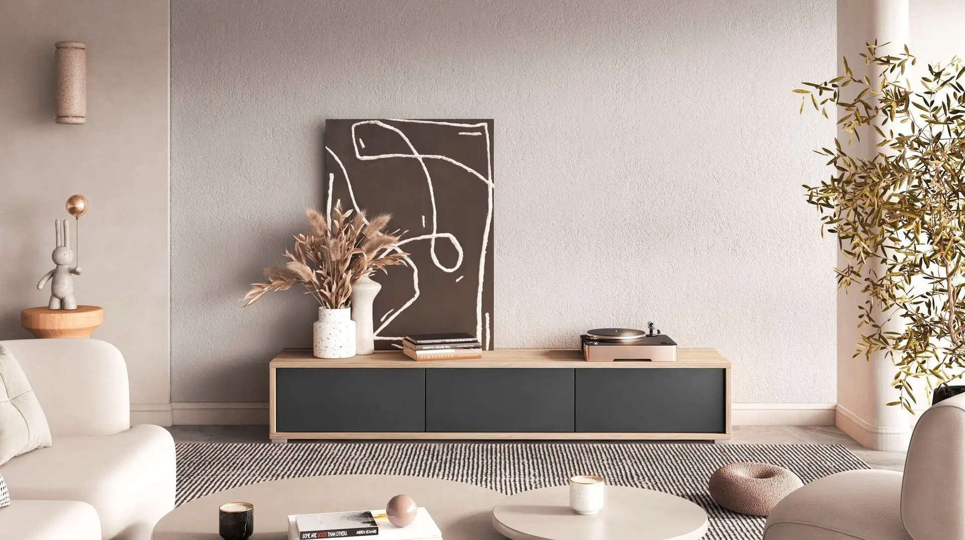 Tumba pentru TV Helvetia Frida 180 (Anthracite/Natural Oak)