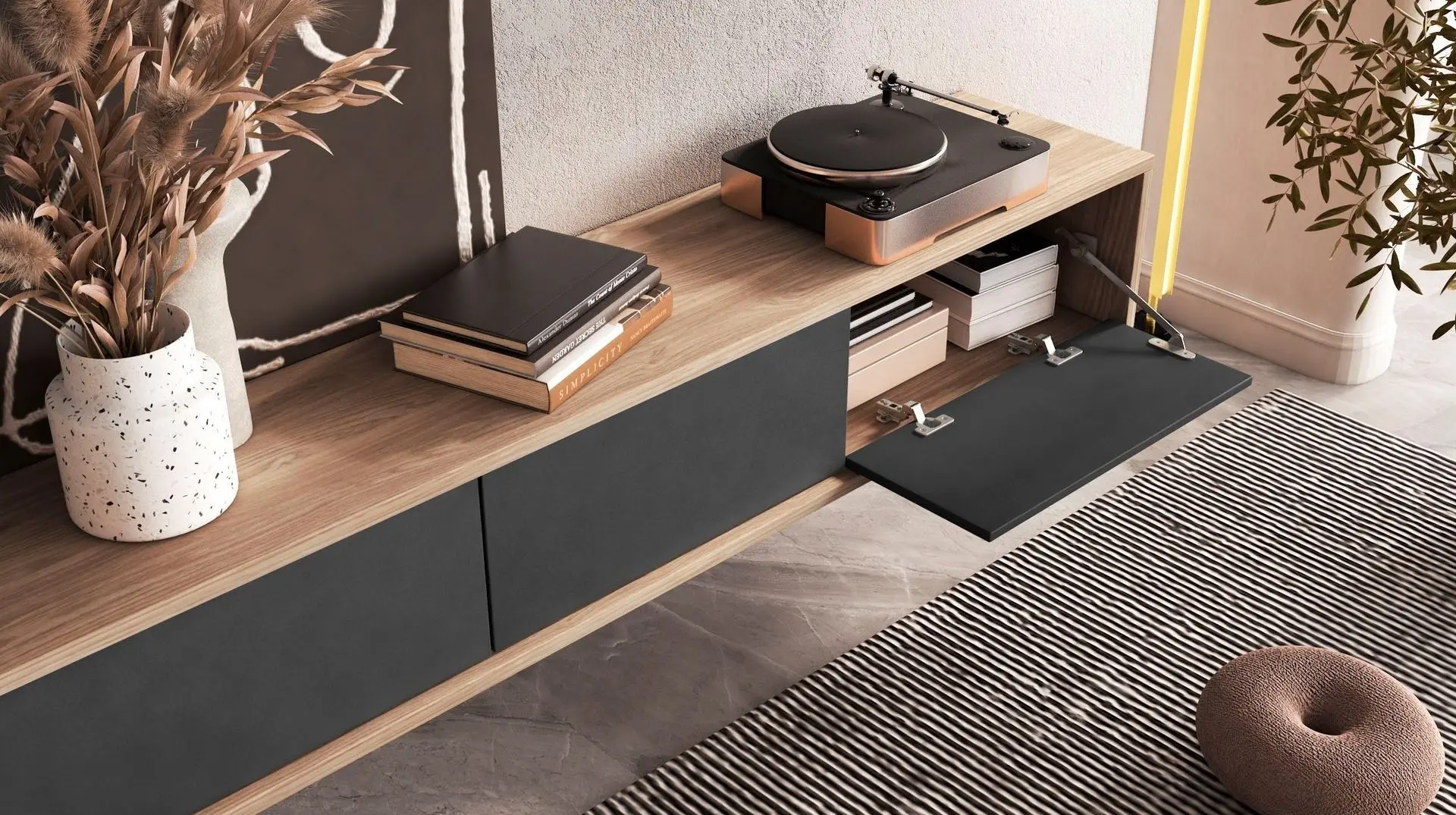 Tumba pentru TV Helvetia Frida 180 (Anthracite/Natural Oak)