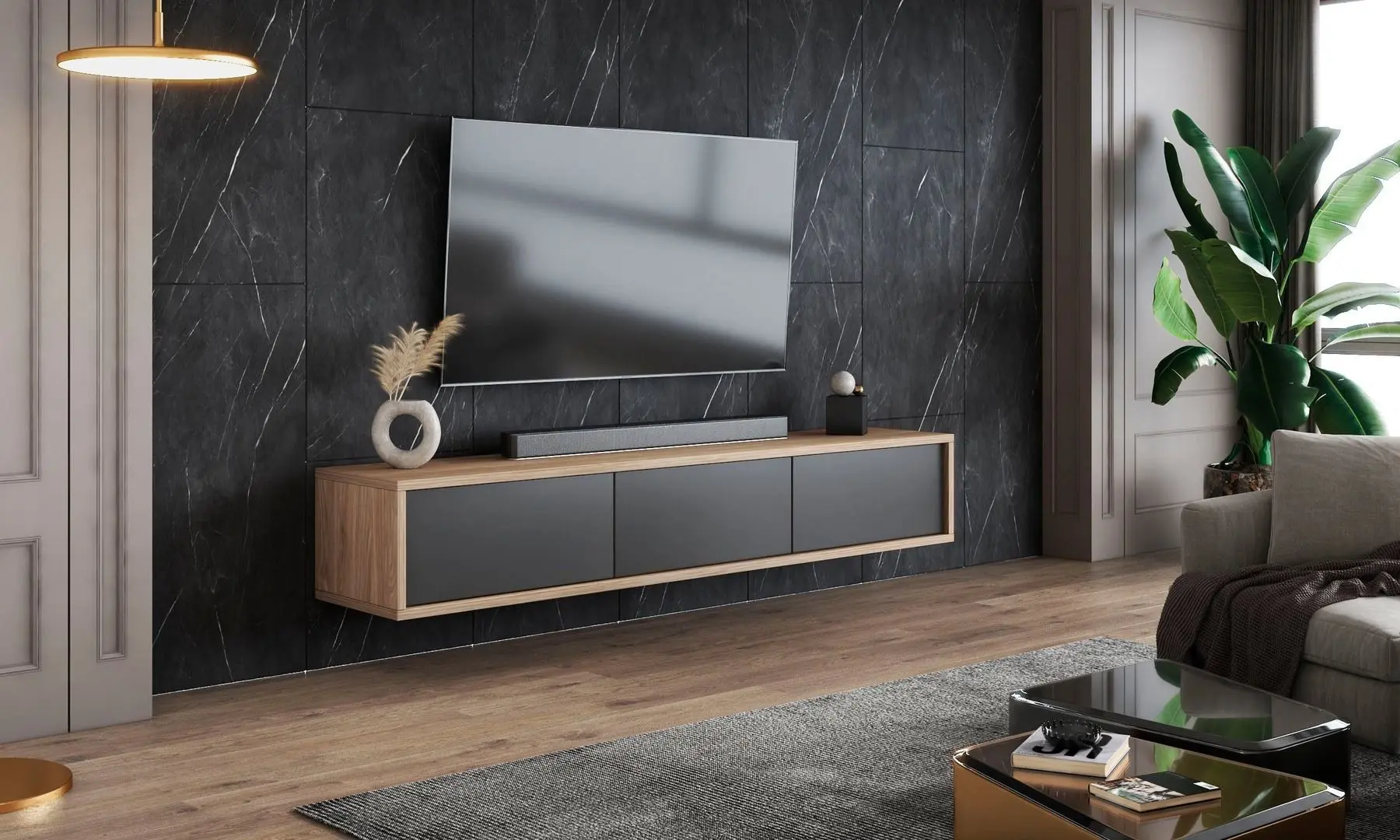 Tumba pentru TV Helvetia Frida 180 (Anthracite/Natural Oak)