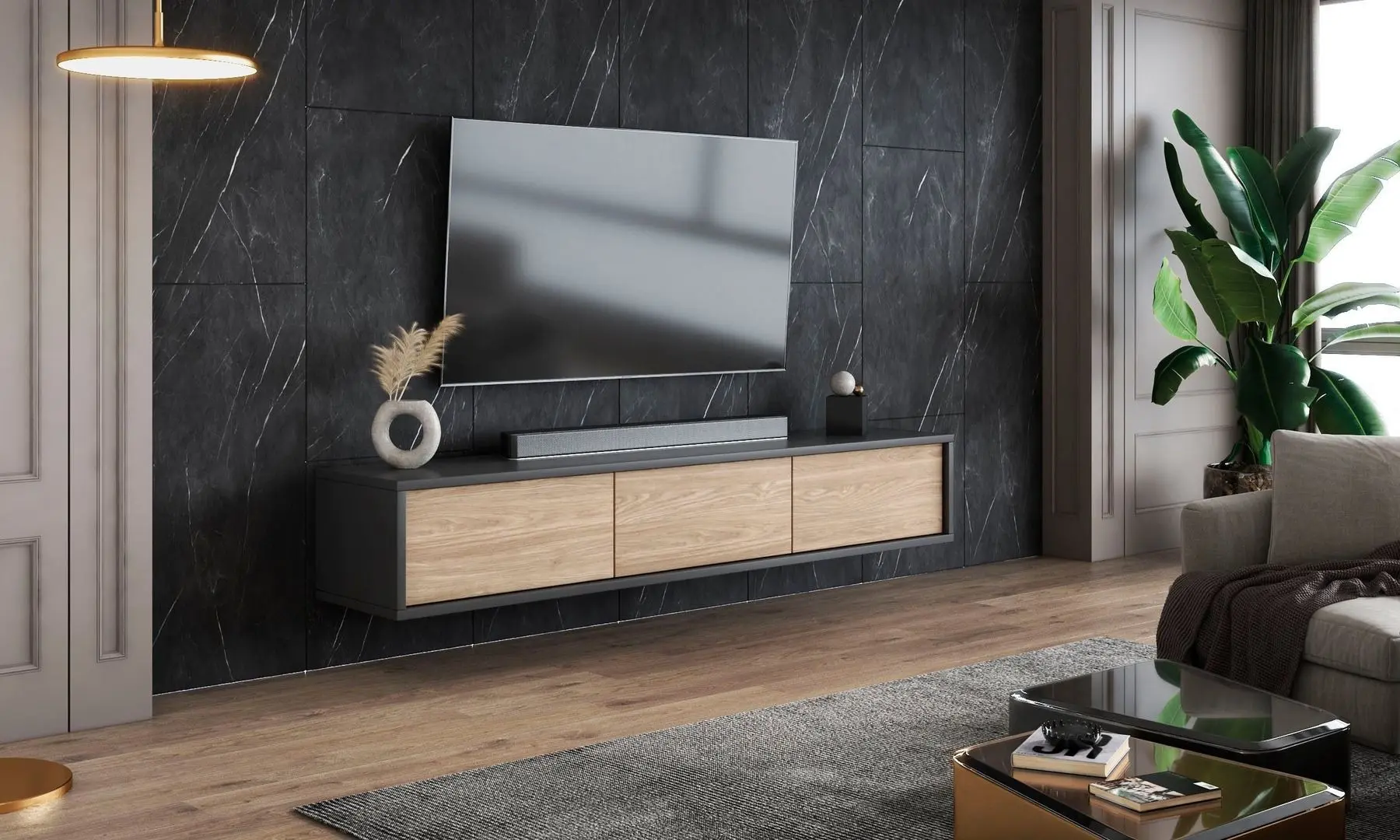 Tumba pentru TV Helvetia Frida 180 (Oak/Anthracite) - 8