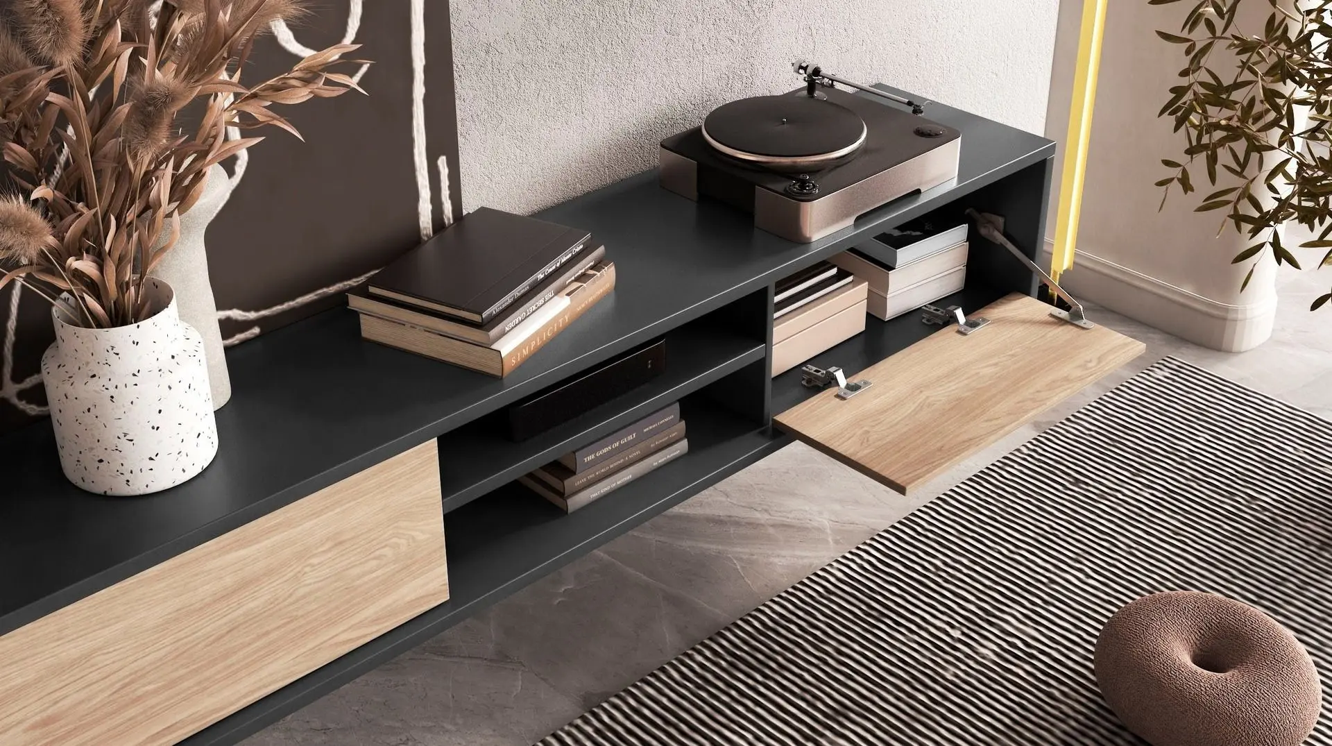 Тумба РТВ Helvetia Frida 2D (Natural Oak/Anthracite)