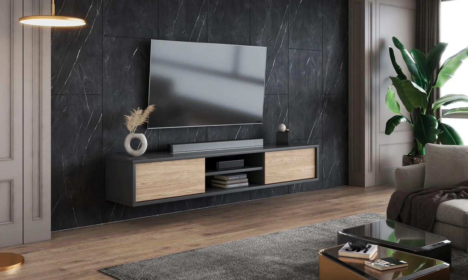 Тумба РТВ Helvetia Frida 2D (Natural Oak/Anthracite)