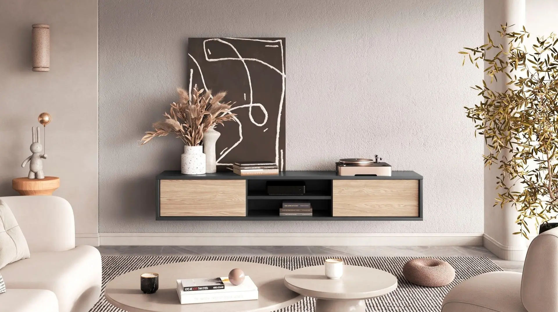 Тумба РТВ Helvetia Frida 2D (Natural Oak/Anthracite)